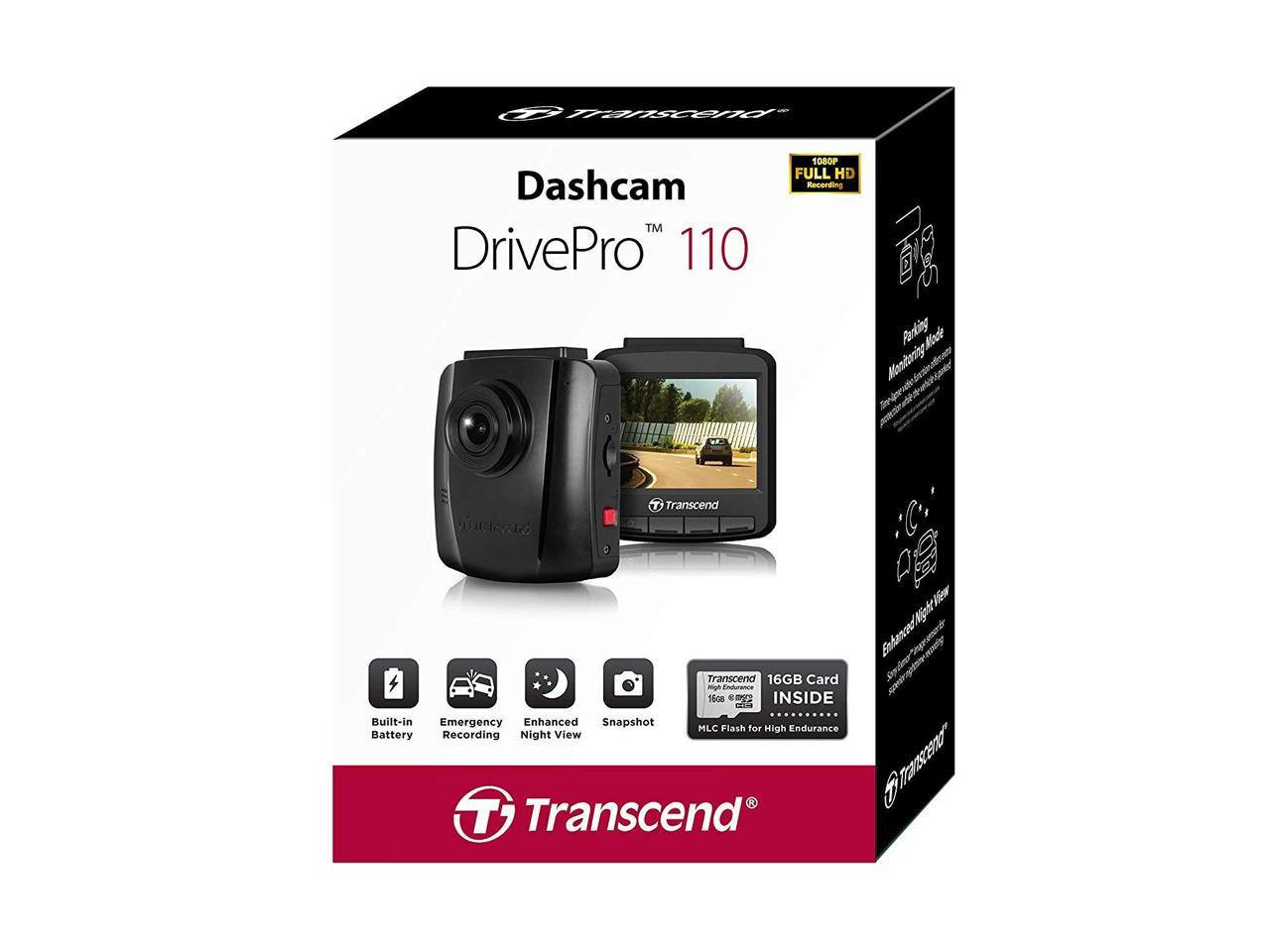 Transcend DrivePro 110 Car Video Recorder Dash Cam Full HD 1080p/30FPS 16GB Micro SD Card Included