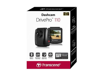 Transcend DrivePro 110 Car Video Recorder Dash Cam Full HD 1080p/30FPS 16GB Micro SD Card Included