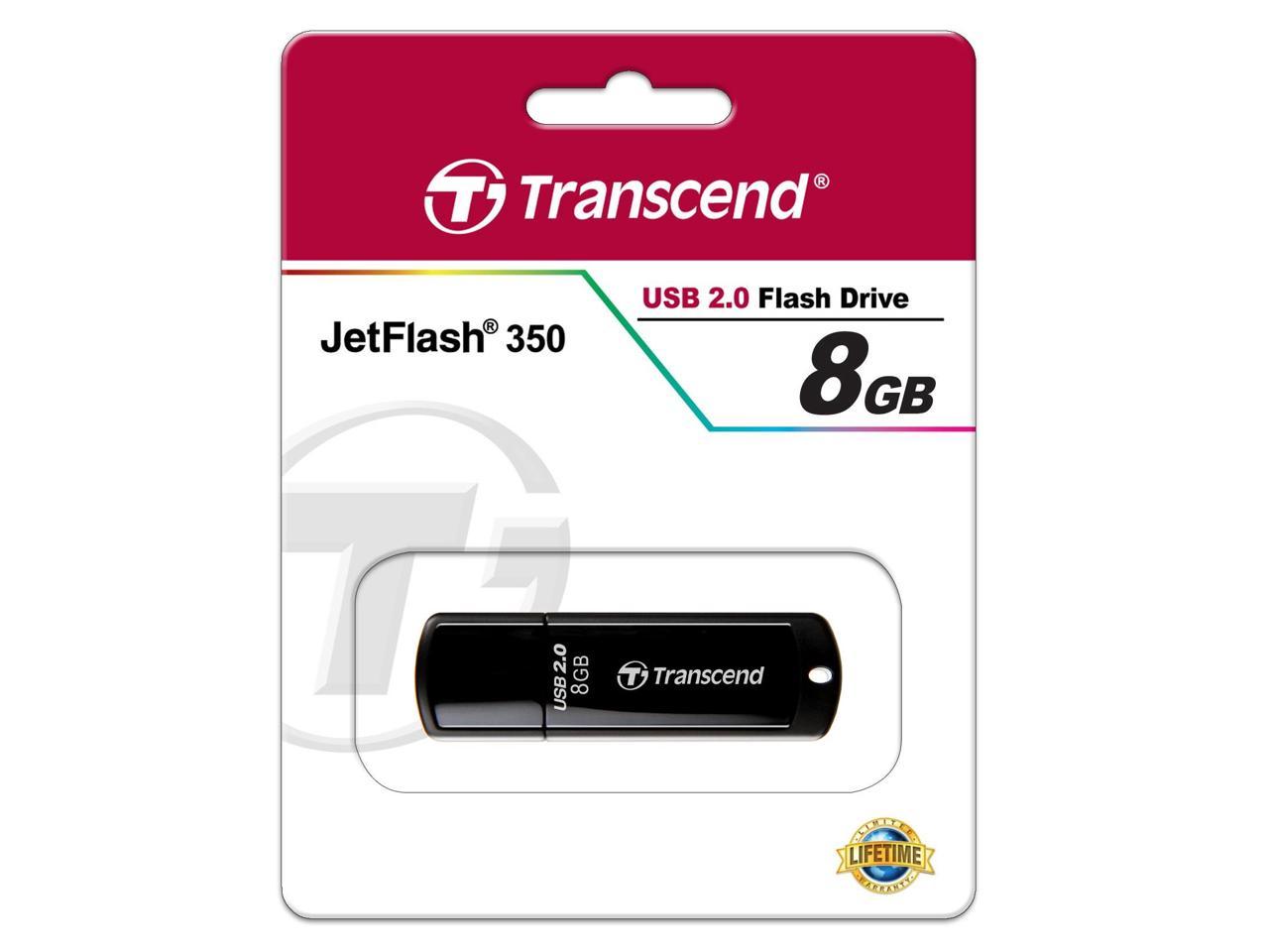 Transcend JetFlash 350 8 GB USB 2.0 Flash Drive - Black - 1 Pack
