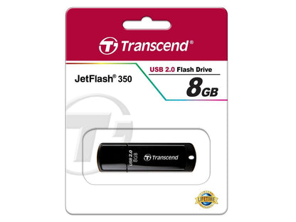 Transcend JetFlash 350 8 GB USB 2.0 Flash Drive - Black - 1 Pack