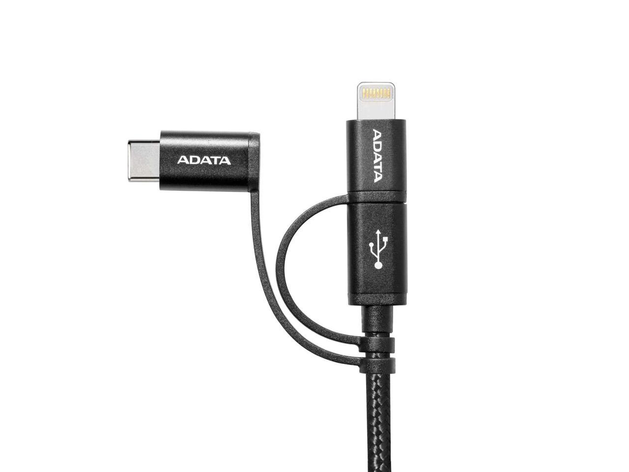 AData 3-in-1 Lightning / micro USB / USB-C Durable Braided Cable - 100cm Black