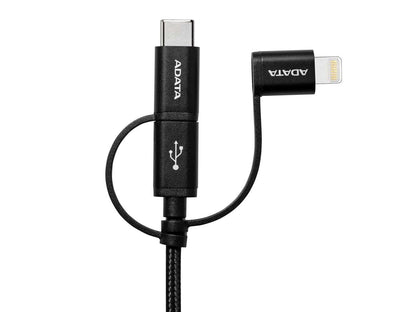 AData 3-in-1 Lightning / micro USB / USB-C Durable Braided Cable - 100cm Black