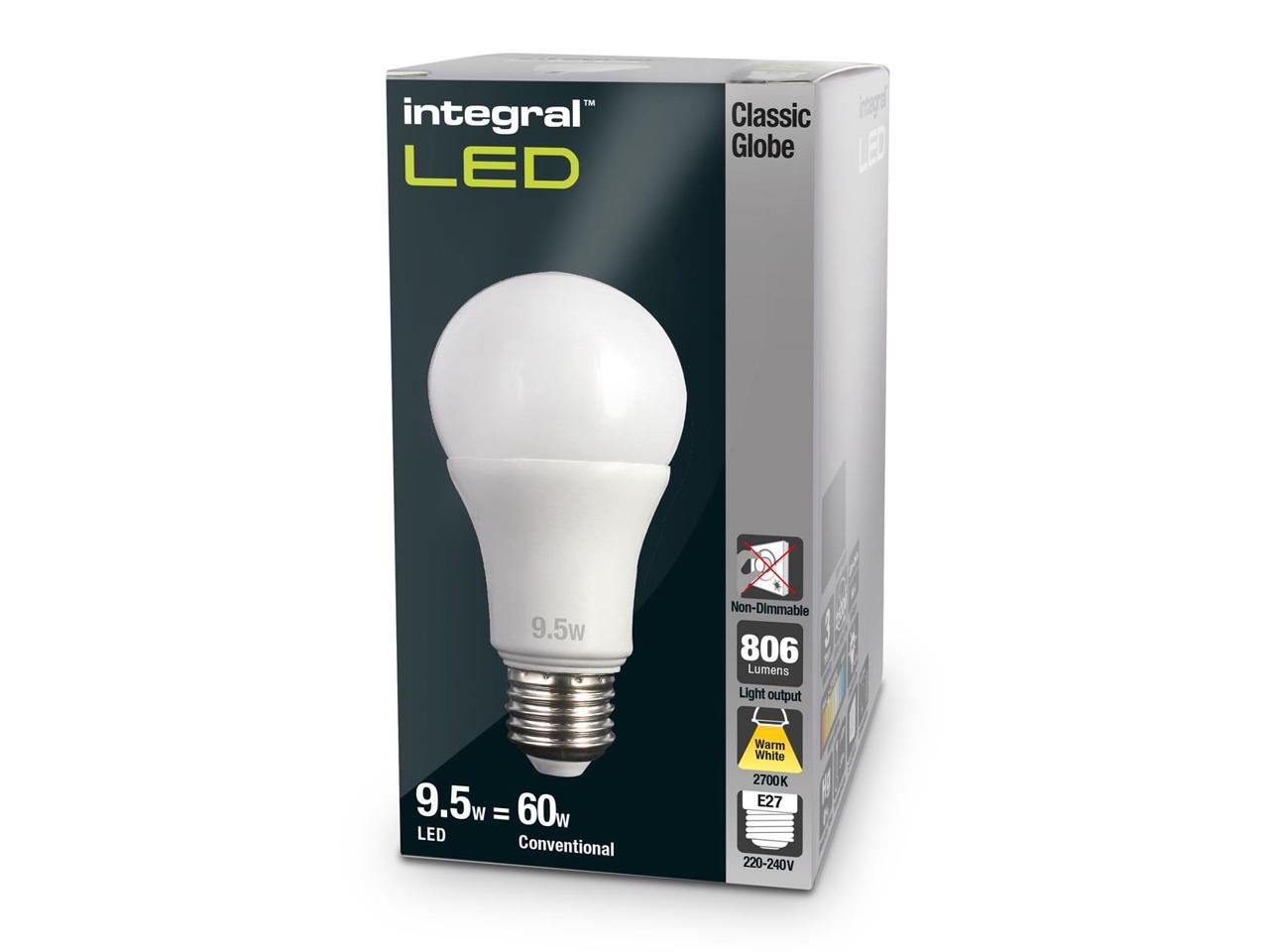 Integral LED Classic Globe 9.5W/60W 2700K 806lm Warm White Edison Screw Cap