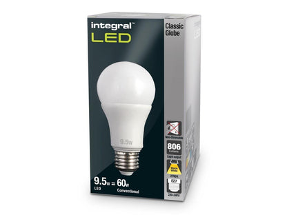 Integral LED Classic Globe 9.5W/60W 2700K 806lm Warm White Edison Screw Cap