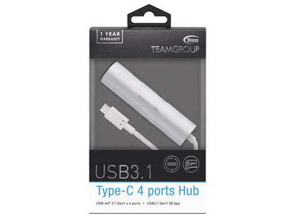 TEAMGROUP Type C to 4-port USB 3.1 Gen1 Hub Adaptor (WT03) for MacBook Pro 2015/2016/2017 Mac, ChromeBook - Silver
