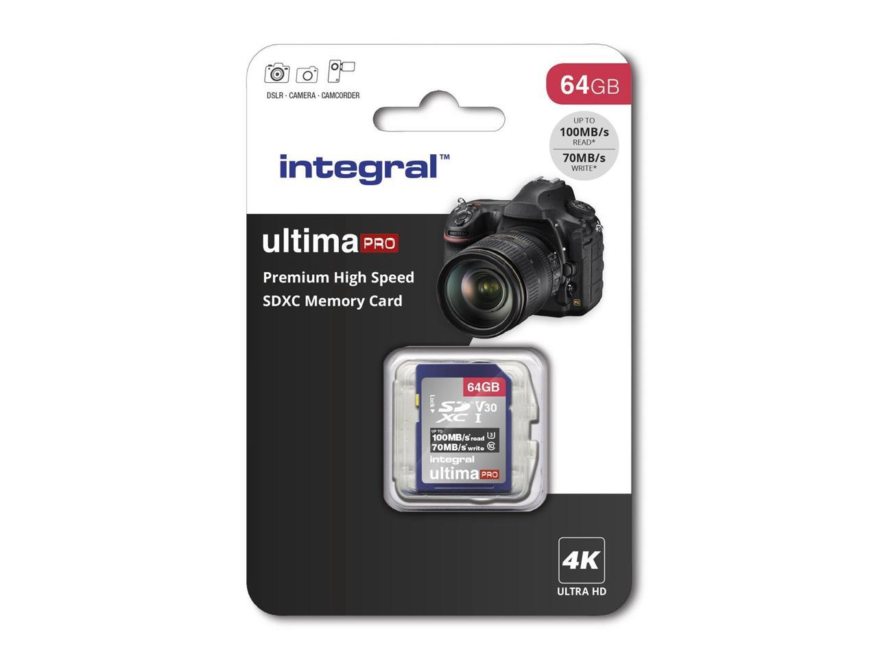 64GB Integral Ultima Pro SDXC 100MB/s CL10 UHS-1 U3 V30 Memory Card