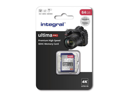 64GB Integral Ultima Pro SDXC 100MB/s CL10 UHS-1 U3 V30 Memory Card