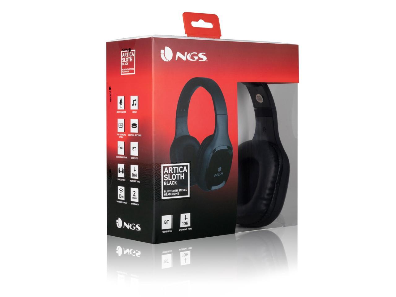 NGS Artica Sloth Wireless BT Headphones, Black