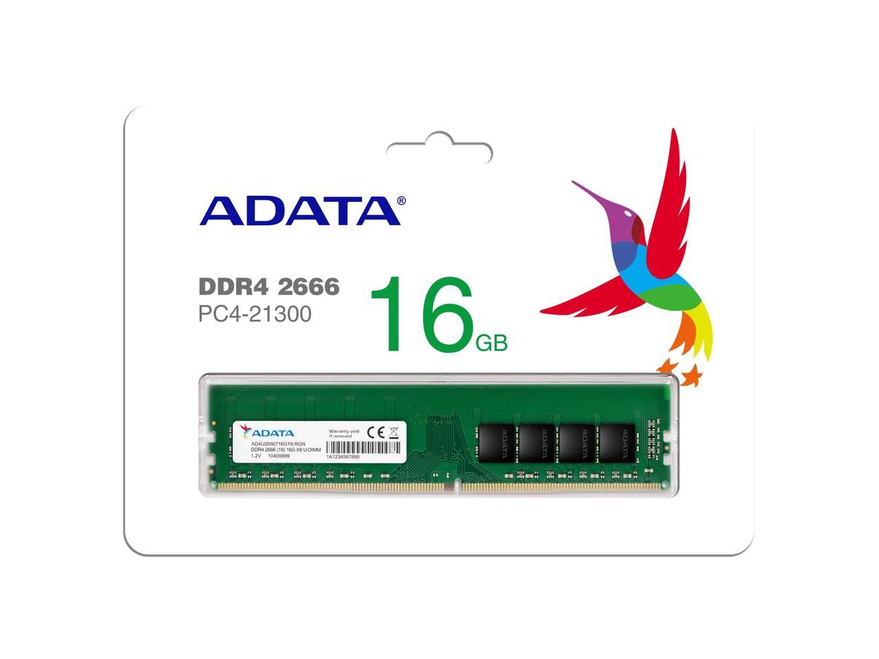ADATA 16GB DDR4 2666MHz (PC4-21300) CL19 288-Pin Desktop Memory Module AD4U2666716G19-RGN