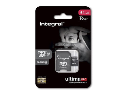 64GB Integral Ultima Pro microSDXC CL10 (90MB/s) High-Speed Memory Card w/Adapter