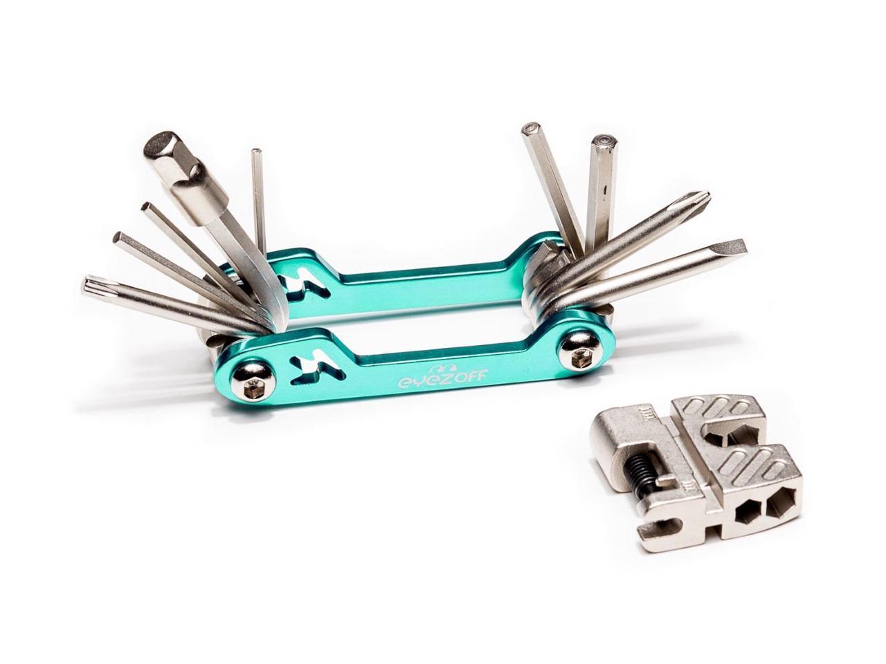 EyezOff Folding Bicycle Multi Tool With 18 Functions (Aquamarine/Silver)