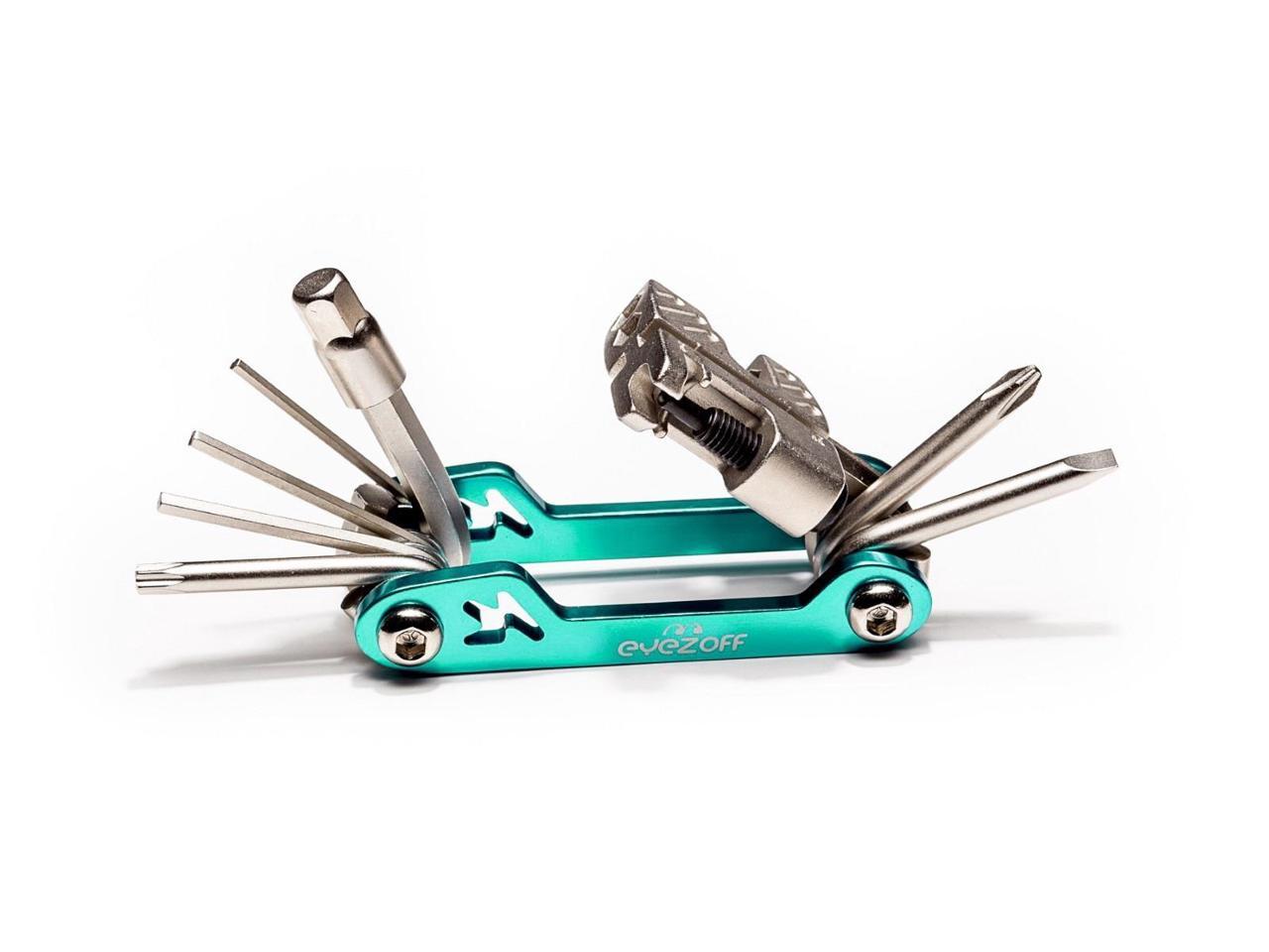 EyezOff Folding Bicycle Multi Tool With 18 Functions (Aquamarine/Silver)