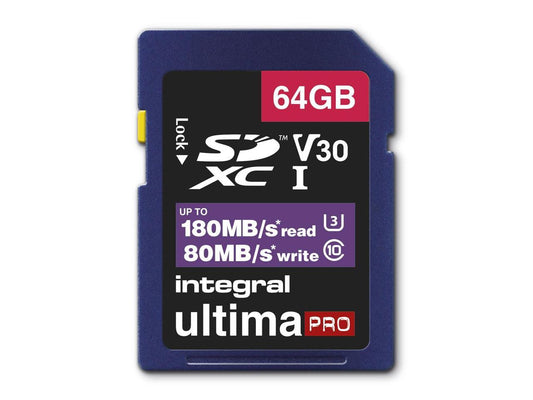 64GB Integral Ultima Pro SDXC Memory Card CL10 V30 UHI-I U3 180MB/sec