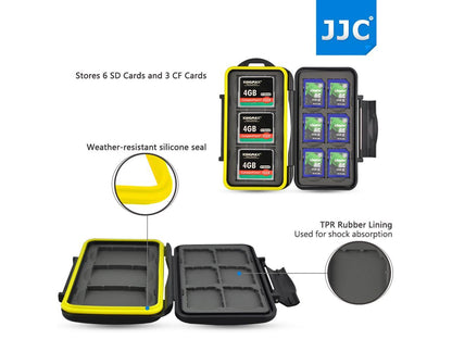 JJC Water-resistant Anti-shock Camera SD CompactFlash Card Holder Storage Memory Card Case Protector For 6 SD + 3 CF Cards
