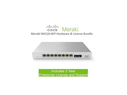 Cisco Meraki MS120-8FP 8 Port GigE PoE Switch Includes 3 Year Enterprise License