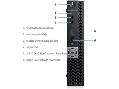 Dell OptiPlex 7070 Micro Desktop Computer - Core i7-8700 - 3.2GHz to 4.6GHz 16 GB RAM, 512 GB M.2 NVME SSD, AC Wi-Fi, Bluetooth 5.0, DisplayPort, VGA, HDMI - Windows 10 Pro
