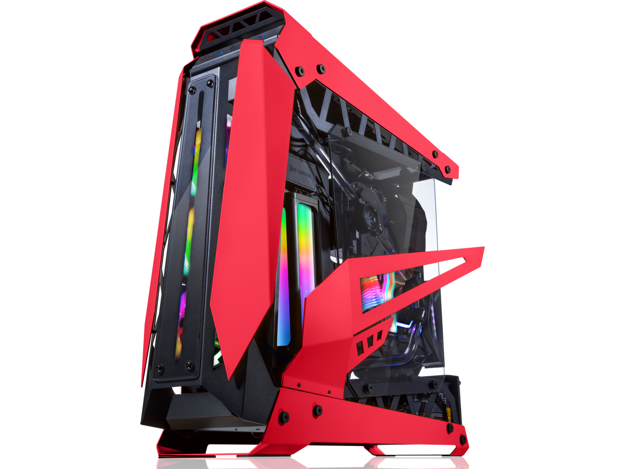RAIJINTEK NYX PRO - Red, a Open Frame Alu. case (EE-B M/B), 4mm Tempered Glass, Flip Open Top Panel & Front Panel, max. 496mm VGA Card, max. 2.5"SSD×4, max. 12025 Fanx6, PCI Express Gen3.0 Riser Card