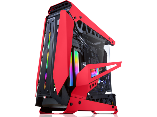 RAIJINTEK NYX PRO - Red, a Open Frame Alu. case (EE-B M/B), 4mm Tempered Glass, Flip Open Top Panel & Front Panel, max. 496mm VGA Card, max. 2.5"SSD×4, max. 12025 Fanx6, PCI Express Gen3.0 Riser Card