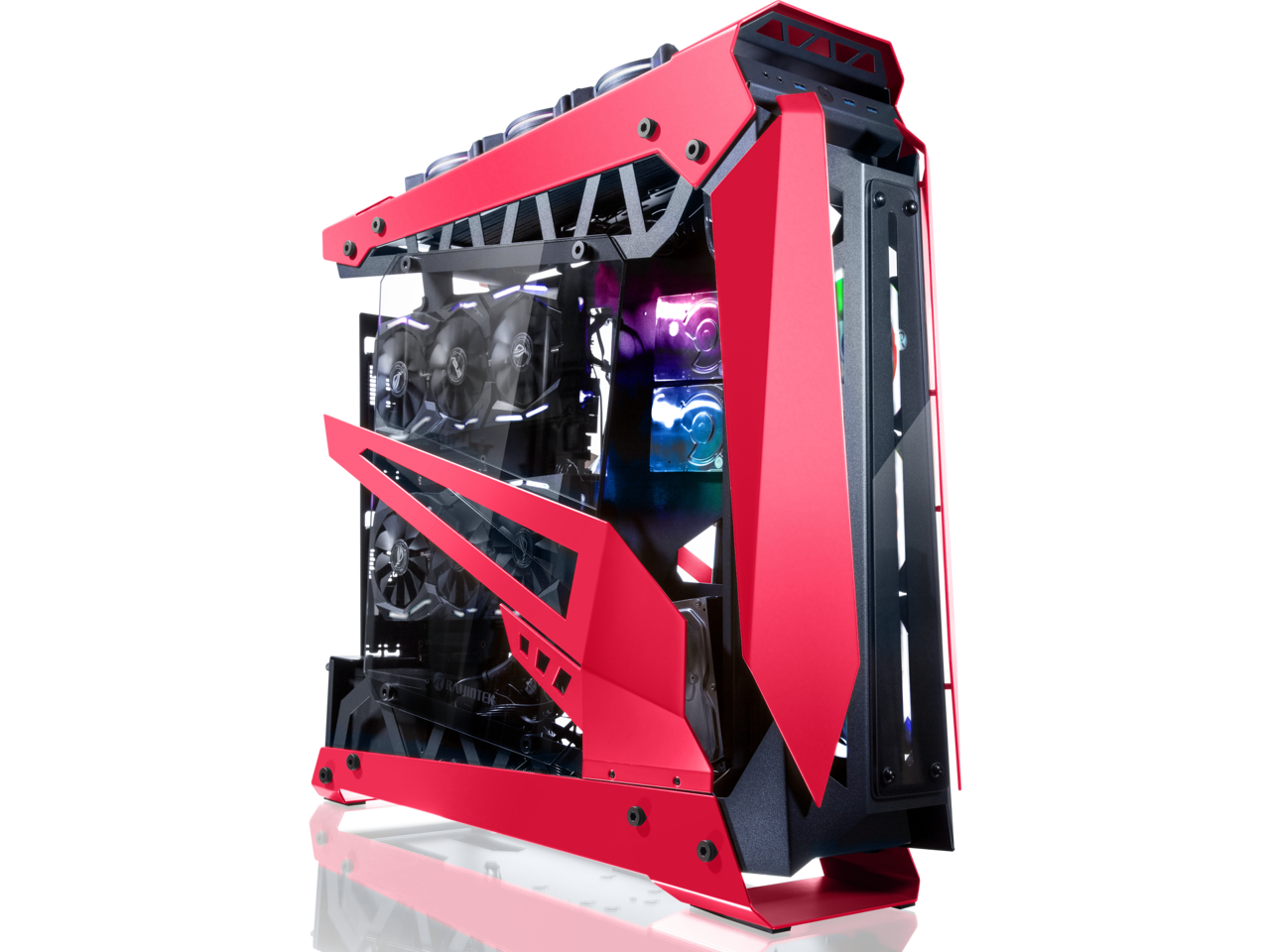 RAIJINTEK NYX PRO - Red, a Open Frame Alu. case (EE-B M/B), 4mm Tempered Glass, Flip Open Top Panel & Front Panel, max. 496mm VGA Card, max. 2.5"SSD×4, max. 12025 Fanx6, PCI Express Gen3.0 Riser Card