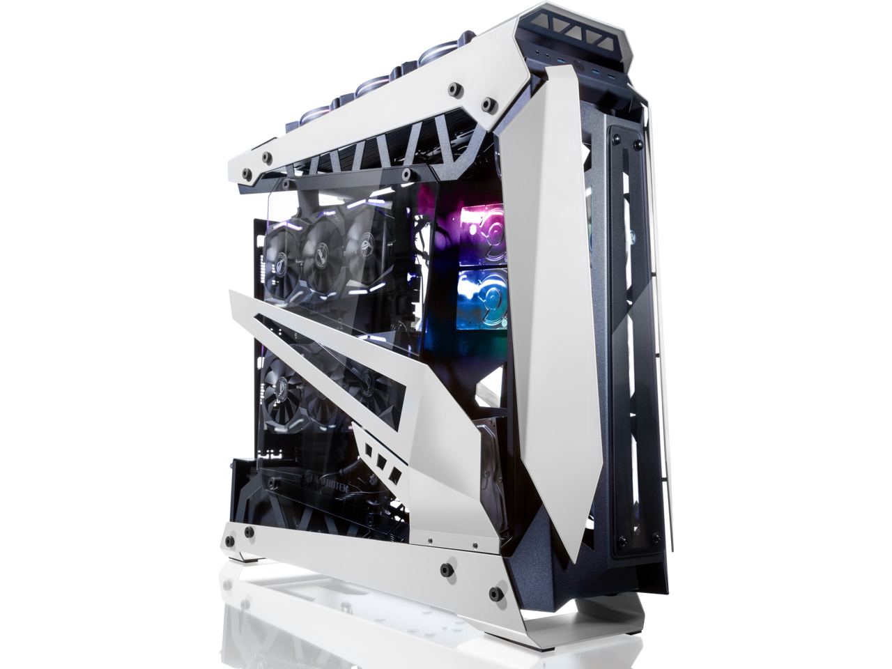 RAIJINTEK NYX PRO - White, a Open Frame Alu. Case (EE-B M/B), 4mm Tempered Glass, Flip Open Top Panel & Front Panel, max. 496mm VGA Card, max. 2.5"SSD×4, max. 12025 Fanx6, PCI Express Gen3 Riser Card