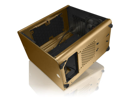 RAIJINTEK STYX Classic, an Alu Micro-ATX case, Compatible with regular ATX Power Supply, Max. 280mm VGA Card, 180mm CPU Cooler, 240mm Radiator Cooling On Top, a Drive Bay For Slim DVD On Side - Gold