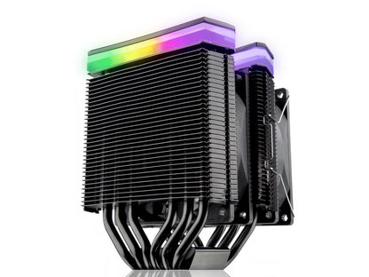 DELOS RBW, a dual tower CPU cooler with Addressable RGB, 6*6mm performing heat-pipe, 3pcs 9225 PWM fans, and fully multiple mounting kit, DELOS RBW is your best choice of stylish cooling nowadays.