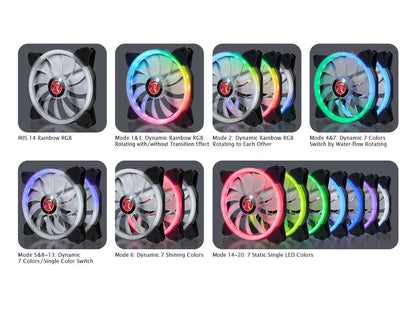 RAIJINTEK IRIS 14 Rainbow RGB - 140mm Rainbow RGB PWM Fan, with 6 Port Addressable LED Hub, Remote controller, 2 pack