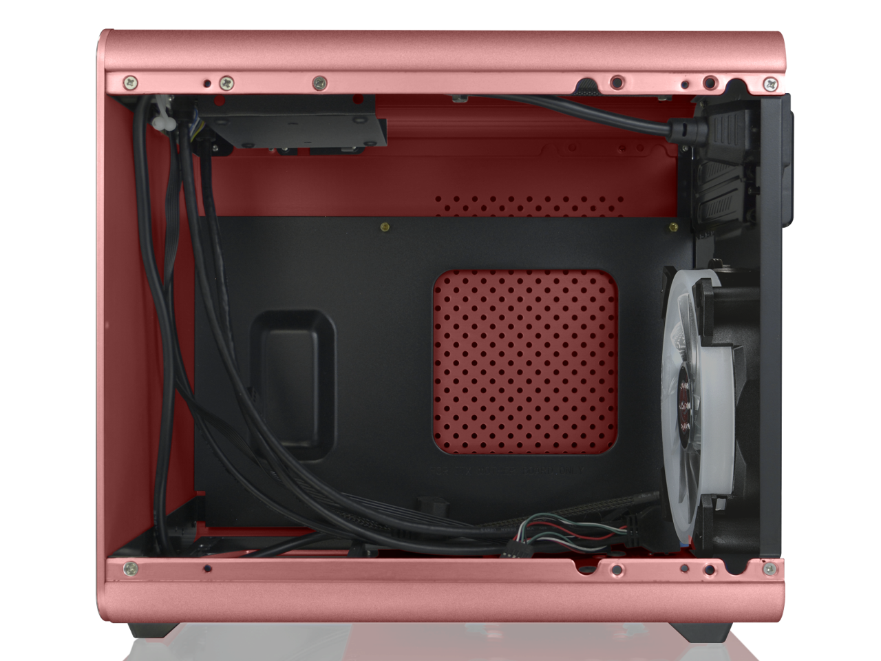 RAIJINTEK METIS PLUS PINK, a Alu. M-ITX Case, is with one 12025 LED fan at rear, USB 3.0* 2, Ventilate holes at top, Compatible with Standard ATX PSU, 170mm VGA Card length, 160mm CPU Cooler heigth.