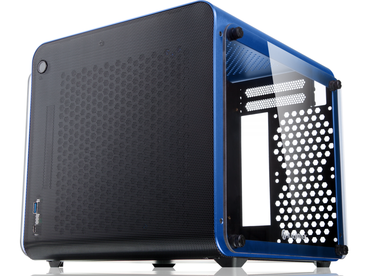METIS EVO BLUE TGS, an Alu. ITX case with tempered glass, is designed to fulfill the smallest case built with ultra high air flow to solve all thermal issue of SFF chassis, 200mm fan option at front.