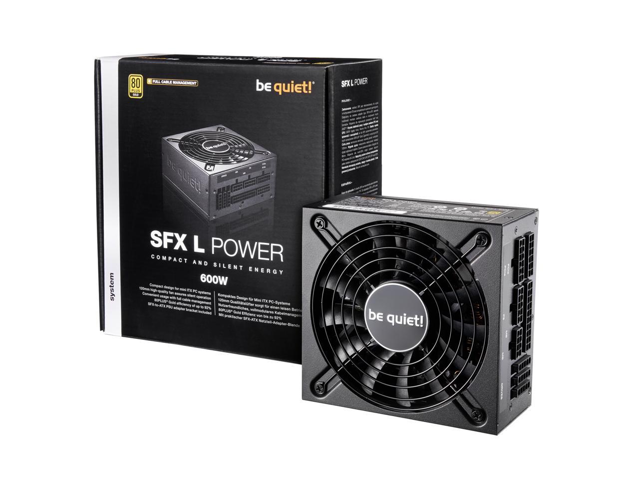 be quiet! SFX L Power 600W, 80 PLUS Gold efficiency, full cable management and quiet operation thanks to 120mm high-quality fan.