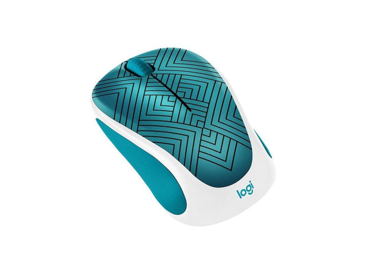 Logitech Design Collection 910-005838 3 Buttons 1 x Wheel USB RF Wireless Optical 1000 dpi Mouse, Teal Maze