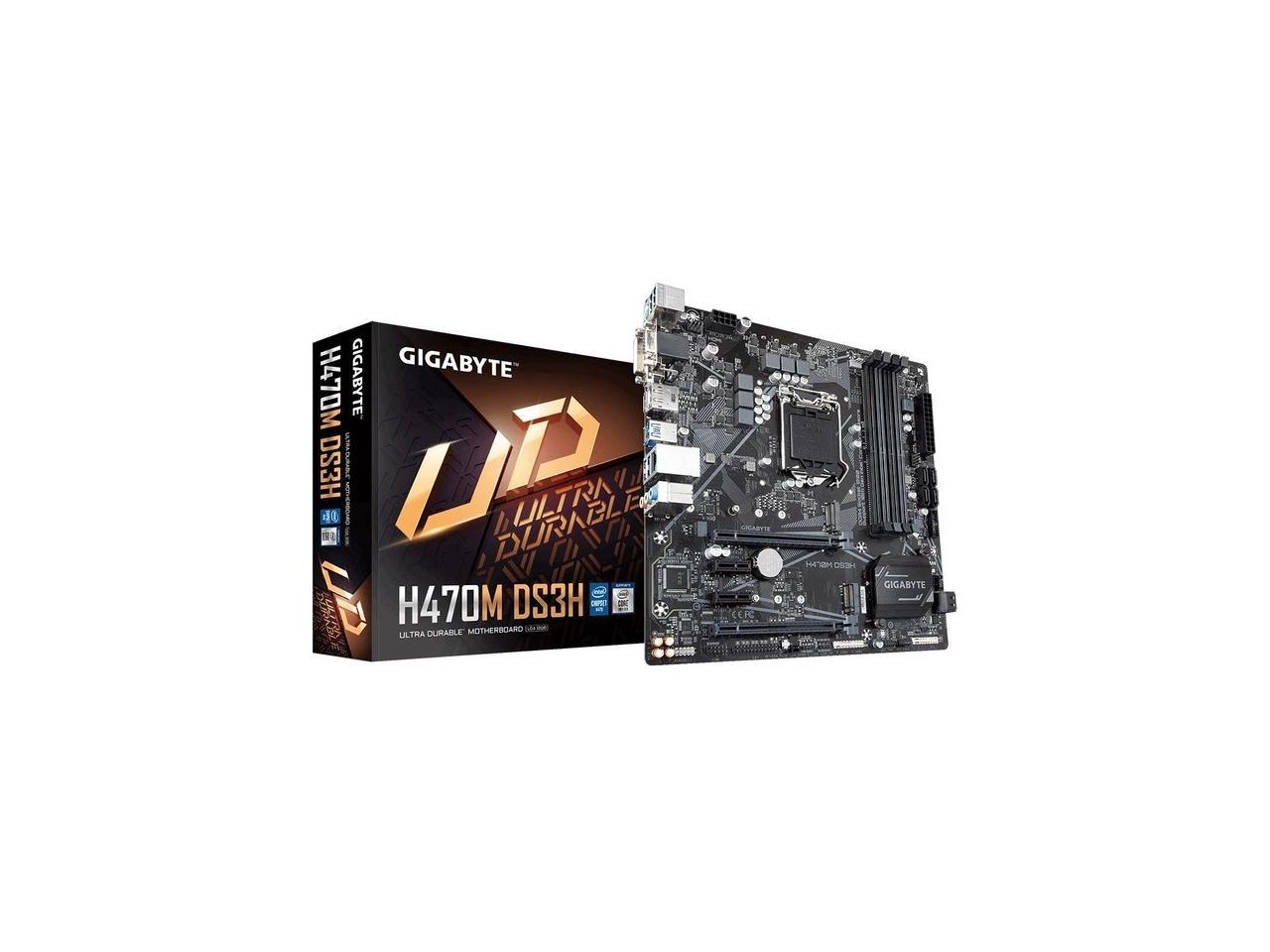 GIGABYTE H470M DS3H LGA 1200 Intel H470 Micro-ATX Motherboard with Dual M.2, SATA 6Gb/s, USB 3.2 Gen 1