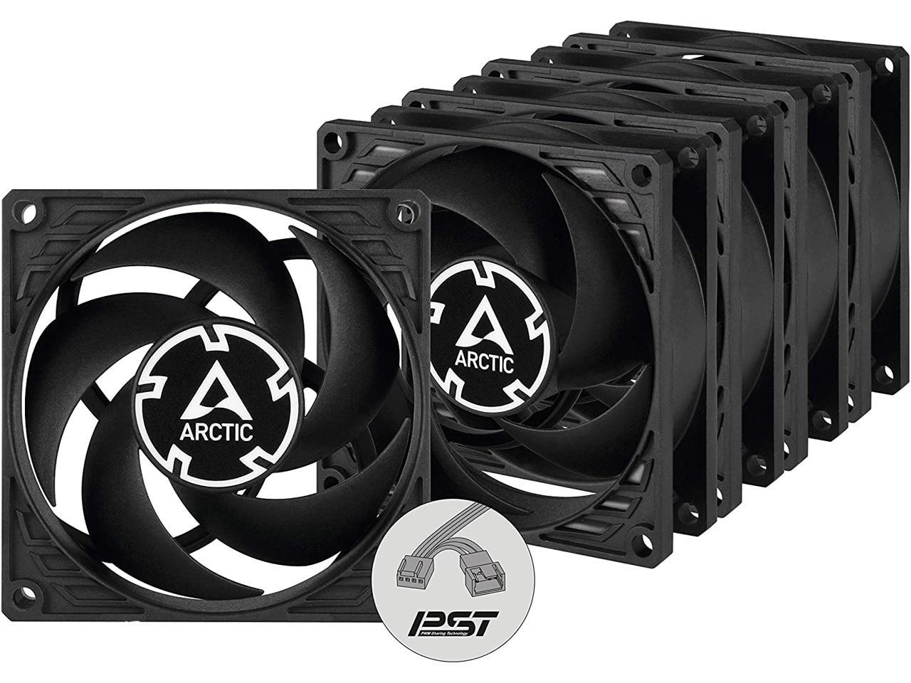 ARCTIC P8 PWM PST (5 Pack) - 80 mm Case Fan, PWM Sharing Technology (PST), Pressure-Optimised, Very Quite Motor, Computer, Fan Speed: 200-3000 RPM - Black