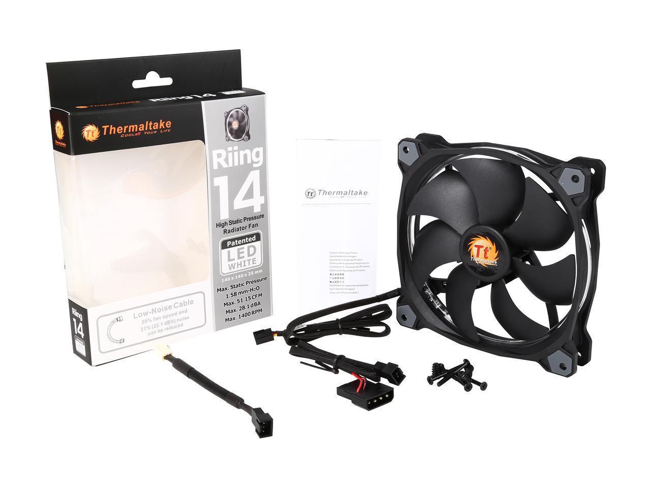 Thermaltake Riing 14 Series High Static Pressure 140mm Circular White LED Ring Case/Radiator Fan CL-F039-PL14WT-A