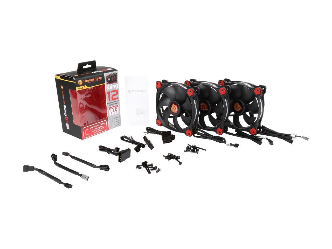 Thermaltake CL-F055-PL12RE-A Riing 12 High Static Pressure 120mm Circular Ring LED Case/Radiator Fan with Anti-vibration Mounting System - Red - 3 PKS