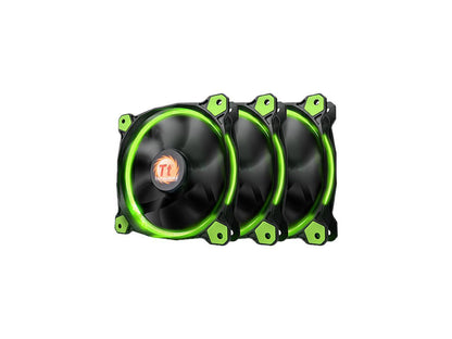Thermaltake Riing 12 High Static Pressure Circular Ring Green LED Case/Radiator Fan with Anti-Vibration Mounting System Triple Pack Cooling CL-F055-PL12GR-A