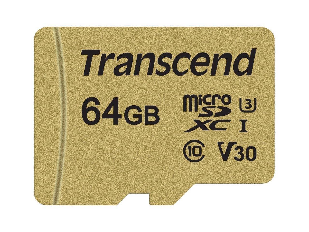 Transcend TS64GUSD500S 64GB UHS-I U3 MicroSD Memory Card with Adapter