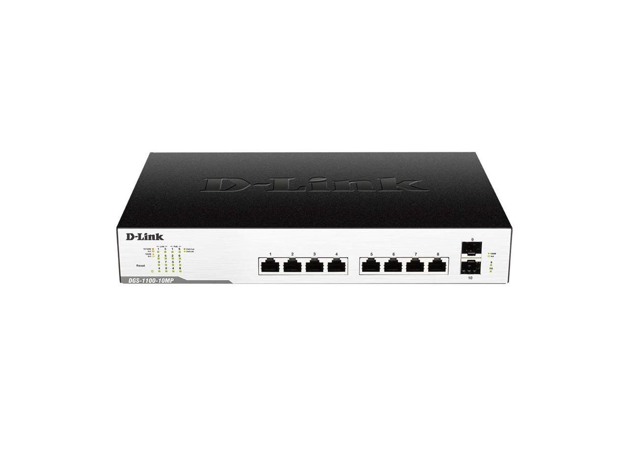 D-Link DGS-1210-10MP 8-Port Gigabit Smart Managed PoE Switch with 2 Gigabit SFP Ports, 130W PoE Budge