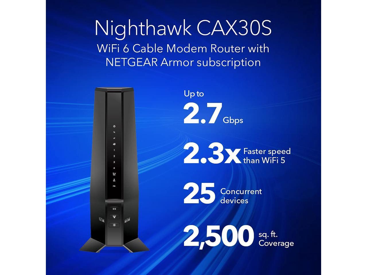 Netgear Nighthawk AX6 Wi-Fi 6 IEEE 802.11ax Cable Modem/Wireless Router CAX30S100NAS