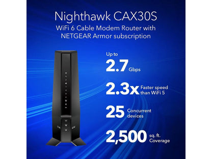 Netgear Nighthawk AX6 Wi-Fi 6 IEEE 802.11ax Cable Modem/Wireless Router CAX30S100NAS