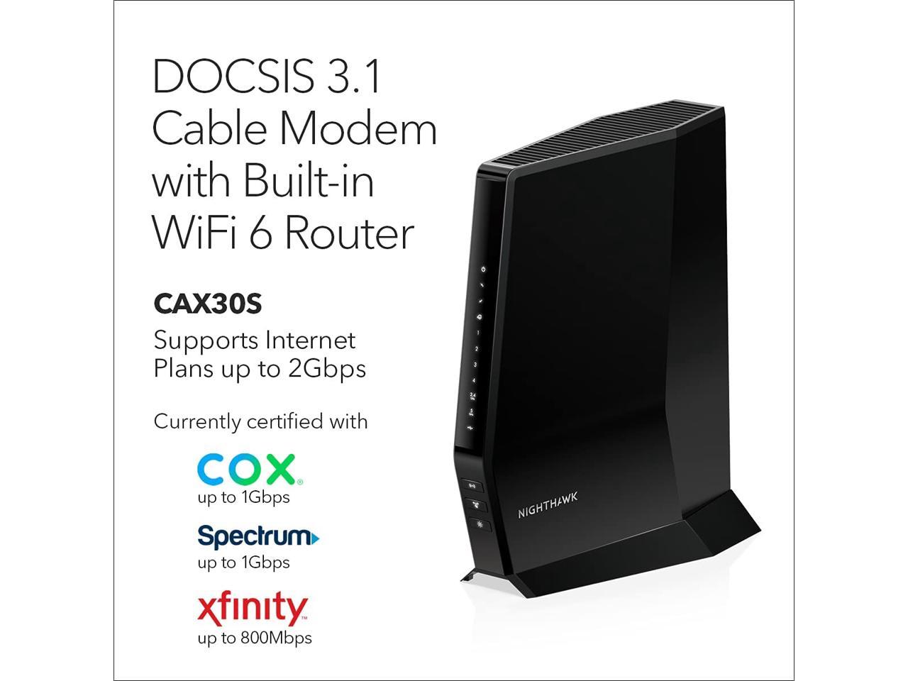 Netgear Nighthawk AX6 Wi-Fi 6 IEEE 802.11ax Cable Modem/Wireless Router CAX30S100NAS