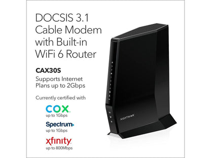 Netgear Nighthawk AX6 Wi-Fi 6 IEEE 802.11ax Cable Modem/Wireless Router CAX30S100NAS