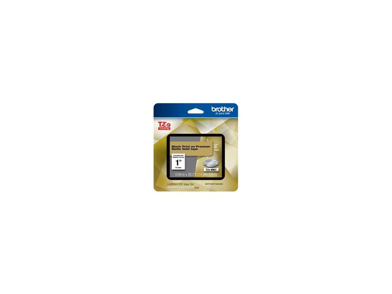 Brother TZeM851 Black Print on Premium Matte Gold Laminated Tape for P-touch Label Maker, 24 mm (0.94") Wide x 8 m (26.20 ft.) Long