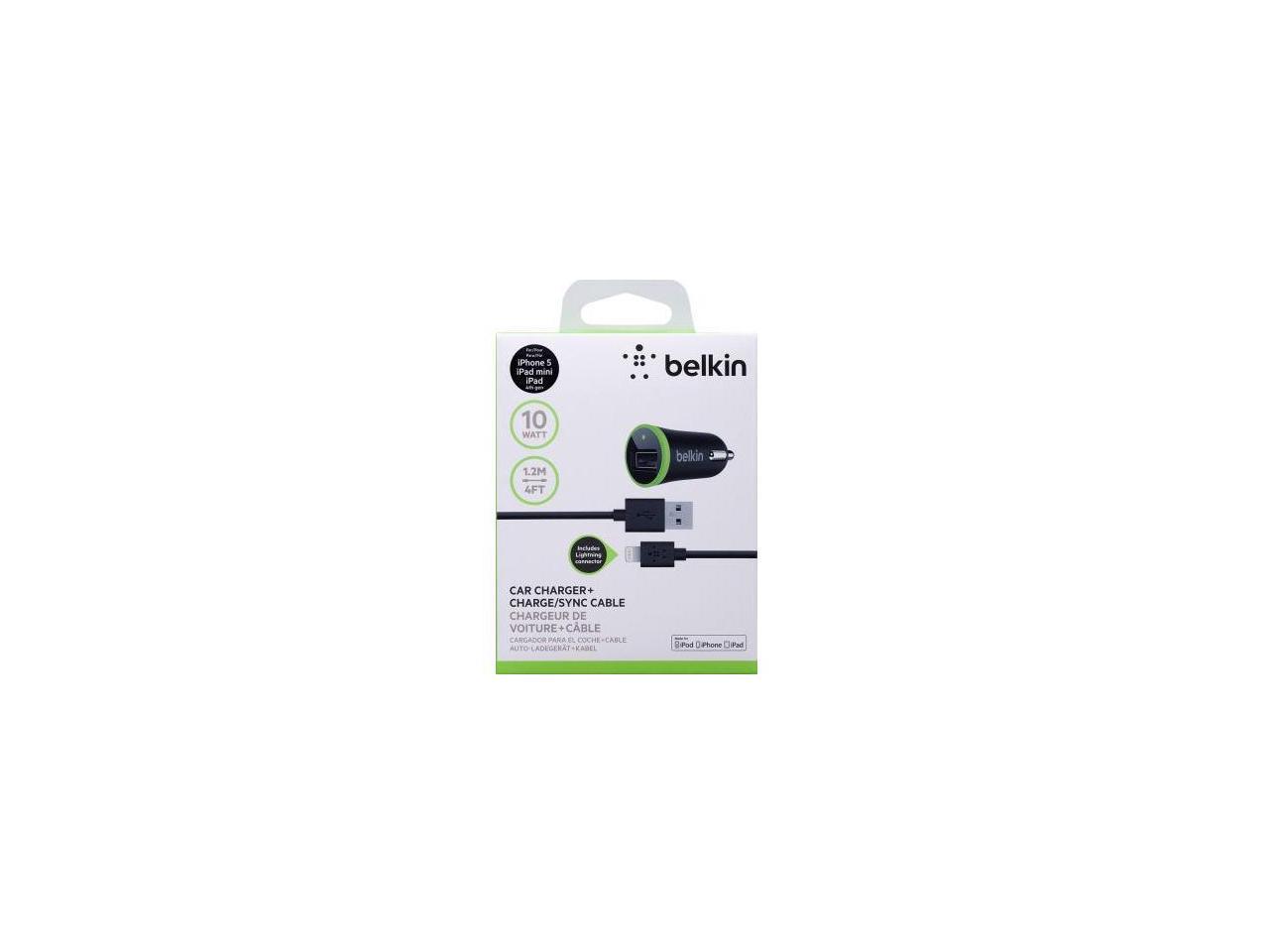 BELKIN F8J078bt04-BLK Black Car Charger with Lightning to USB Cable (10 Watt/2.1 Amp)