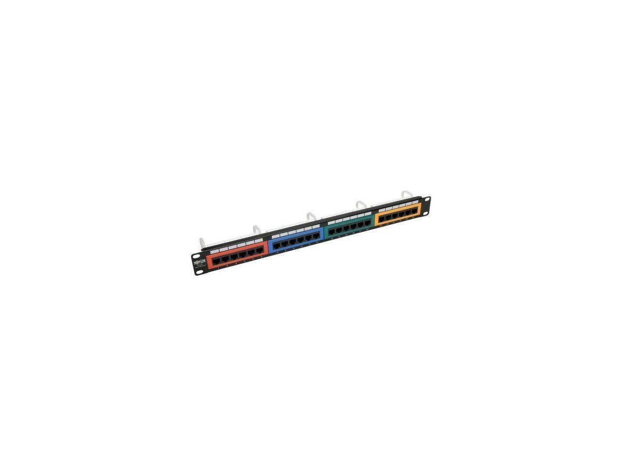 Tripp Lite 24-Port Cat6 Patch Panel, 110-Type Color-Coded, 1U Rack-Mount (1URM), RJ45, Ethernet, 568B (N253-024-RBGY)