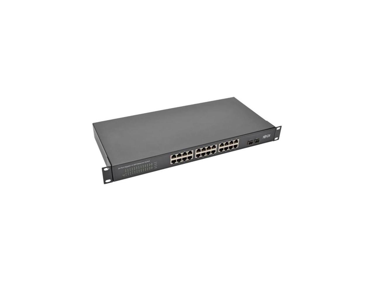 Tripp Lite 24-Port Rack-Mount/Desktop Gigabit Ethernet Unmanaged Switch, 10/100/1000 Mbps, 2 Gigabit SFP Ports, Metal Housing, 1URM (NG24)