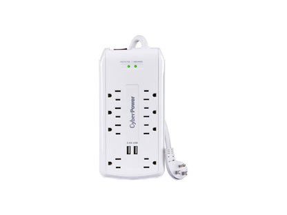 CyberPower 120V 8 Outlets 2-USB 2.4A EMI/RFI 6.0 Feet Cord White