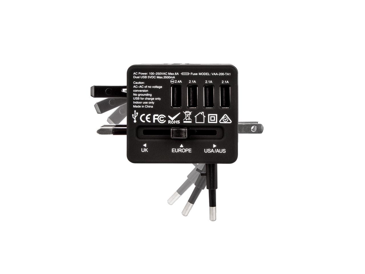 Veho TA-1 Travel Adapter | 4 Port USB Phone charger | All in One International World Plug Adapter | Covers US UK EU AU Asia Over 150 Countries