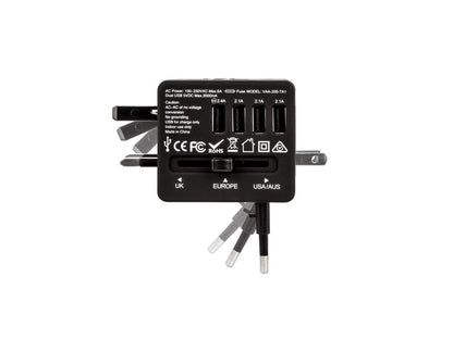 Veho TA-1 Travel Adapter | 4 Port USB Phone charger | All in One International World Plug Adapter | Covers US UK EU AU Asia Over 150 Countries