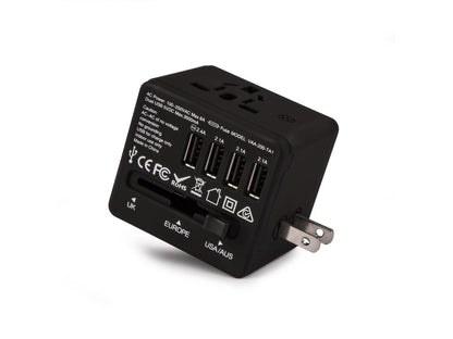 Veho TA-1 Travel Adapter | 4 Port USB Phone charger | All in One International World Plug Adapter | Covers US UK EU AU Asia Over 150 Countries